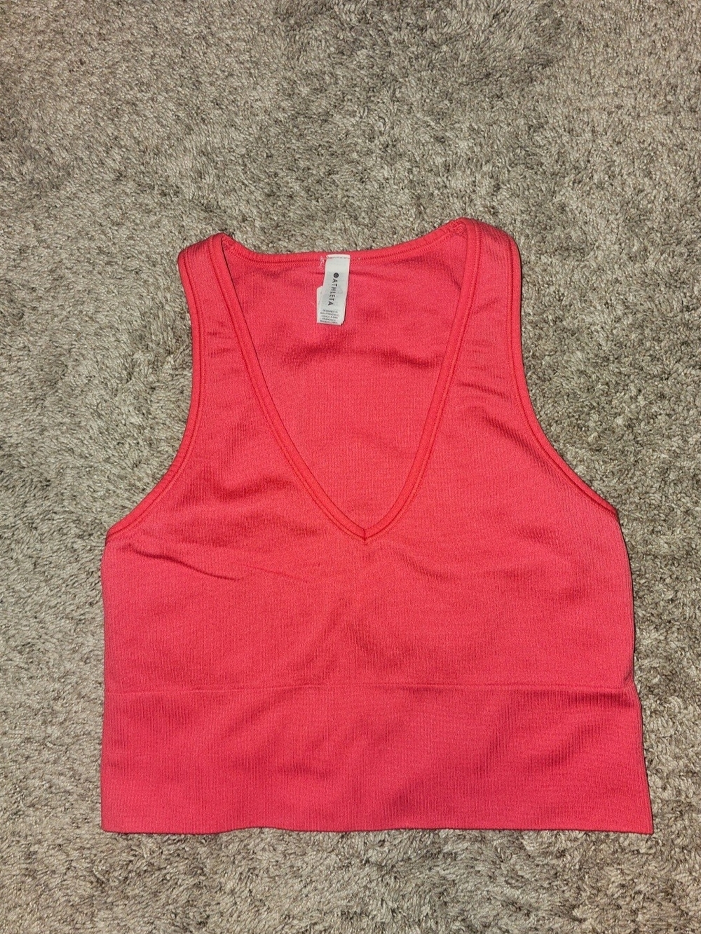 Athleta Coral Pink Ribbed V-Neck Crop Tank